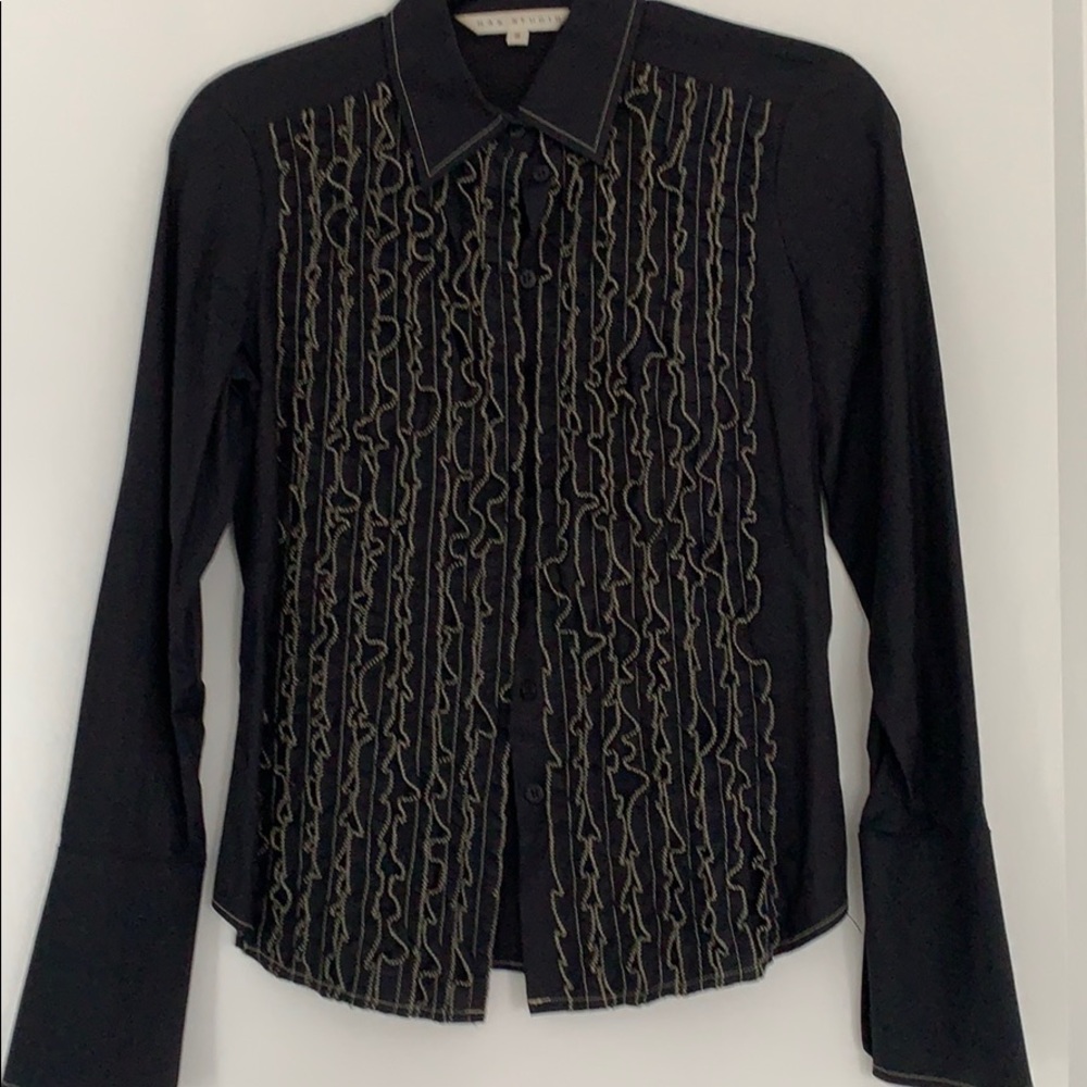 Ruffle Black Long Sleeve Shirt